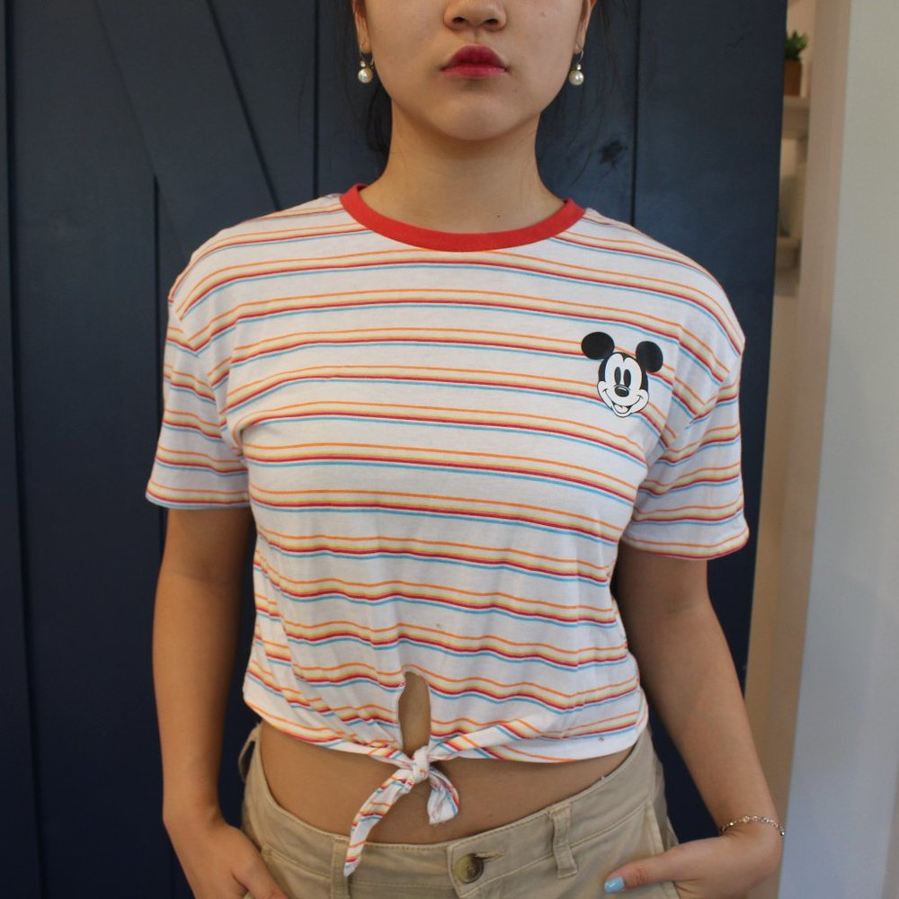 Striped Disney Shirt with Front-Tie Crop